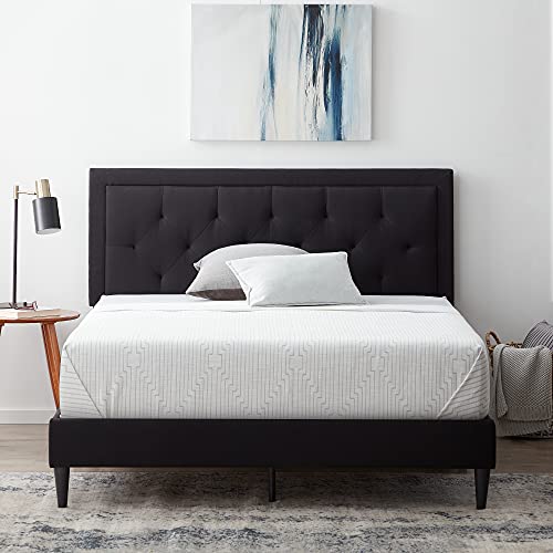 LUCID Full Bed Frame with Headboard – Upholstered Platform– No Box Spring Needed– Black