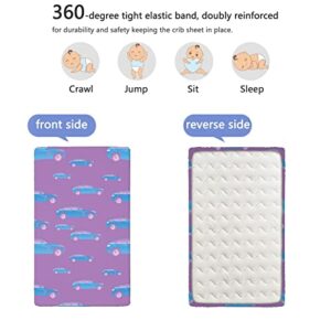 Cars Themed Fitted Crib Sheet,Standard Crib Mattress Fitted Sheet Soft & Stretchy Fitted Crib Sheet-Great for Boy or Girl Room or Nursery, 28“ x52“,Fuchsia Blue