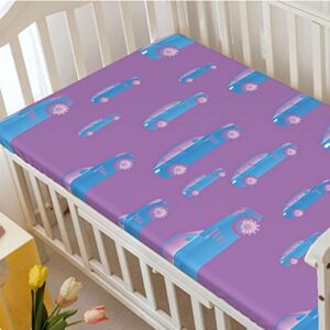 Cars Themed Fitted Crib Sheet,Standard Crib Mattress Fitted Sheet Soft & Stretchy Fitted Crib Sheet-Great for Boy or Girl Room or Nursery, 28“ x52“,Fuchsia Blue