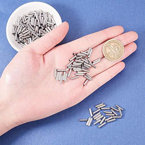 PH PandaHall 500pcs 10mm Stainless Steel Tube Beads Straight Spacer Beads Smooth Tube Loose Beads Connector Findings for Bracelets Necklaces Crafts Jewelry Making, 2mm Hole