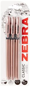 zebra classic rose gold ballpoint pens, black ink, 3 count (pack of 1)