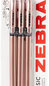 Zebra Classic Rose Gold Ballpoint Pens, Black Ink, 3 count (Pack of 1)