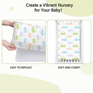 Car Themed Fitted Crib Sheet,Standard Crib Mattress Fitted Sheet Soft and Breathable Bed Sheets-Great for Boy or Girl Room or Nursery, 28“ x52“,Multicolor