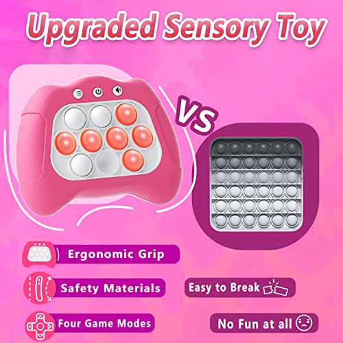 Quick Push Light Up Pop Game Fidget Toys for Adults and Kids | Puzzle Game Machine | Squeeze Poppet Sensory Push Pop Bubble Toy | Relief Party Favors Puzzle Game Fidget Console (Pink)