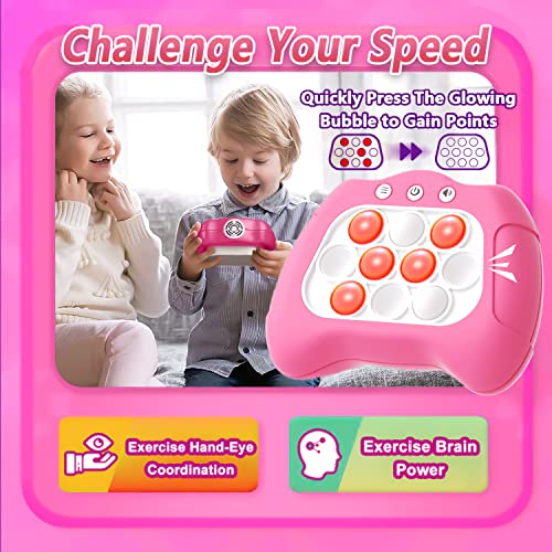 Quick Push Light Up Pop Game Fidget Toys for Adults and Kids | Puzzle Game Machine | Squeeze Poppet Sensory Push Pop Bubble Toy | Relief Party Favors Puzzle Game Fidget Console (Pink)