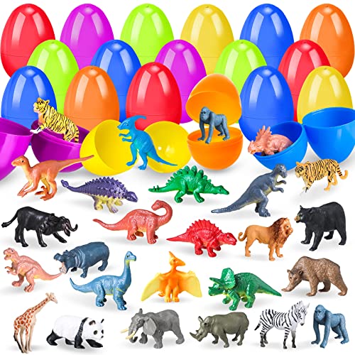 Ochido Prefilled Easter Egg Toy- 24 Easter Eggs with Animal+Dinosaur,Boy Easter Basket Stuffers for Kids,Easter Egg Hunt Game,Fillers Easter Egg for Toys Inside Bulk,Easter Gifts for Kids,Easter Party Favors