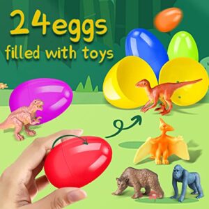 Ochido Prefilled Easter Egg Toy- 24 Easter Eggs with Animal+Dinosaur,Boy Easter Basket Stuffers for Kids,Easter Egg Hunt Game,Fillers Easter Egg for Toys Inside Bulk,Easter Gifts for Kids,Easter Party Favors