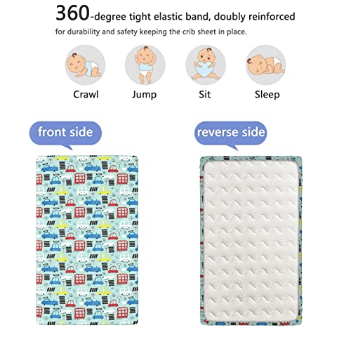 Cars Themed Fitted Crib Sheet,Standard Crib Mattress Fitted Sheet Toddler Bed Mattress Sheets-Great for Boy or Girl Room or Nursery, 28“ x52“,Multicolor