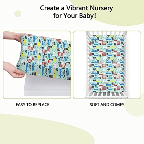 Cars Themed Fitted Crib Sheet,Standard Crib Mattress Fitted Sheet Toddler Bed Mattress Sheets-Great for Boy or Girl Room or Nursery, 28“ x52“,Multicolor