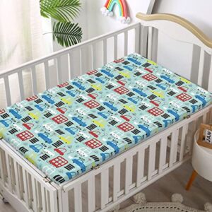 Cars Themed Fitted Crib Sheet,Standard Crib Mattress Fitted Sheet Toddler Bed Mattress Sheets-Great for Boy or Girl Room or Nursery, 28“ x52“,Multicolor