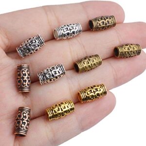 Tube Spacer Beads, 60pcs Tibetan Column Spacer Beads Antique Alloy Tube Loose Beads Jewelry Spacers for Bracelet Necklace Jewelry Making, 4 Colors, 12x6mm