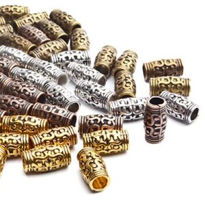 Tube Spacer Beads, 60pcs Tibetan Column Spacer Beads Antique Alloy Tube Loose Beads Jewelry Spacers for Bracelet Necklace Jewelry Making, 4 Colors, 12x6mm