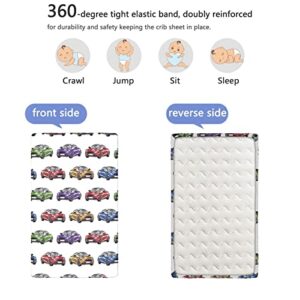 Cars Themed Fitted Mini Crib Sheets,Portable Mini Crib Sheets Soft & Stretchy Fitted Crib Sheet-Crib Mattress Sheet or Toddler Bed Sheet, 24“ x38“,Fern Green Purple Red