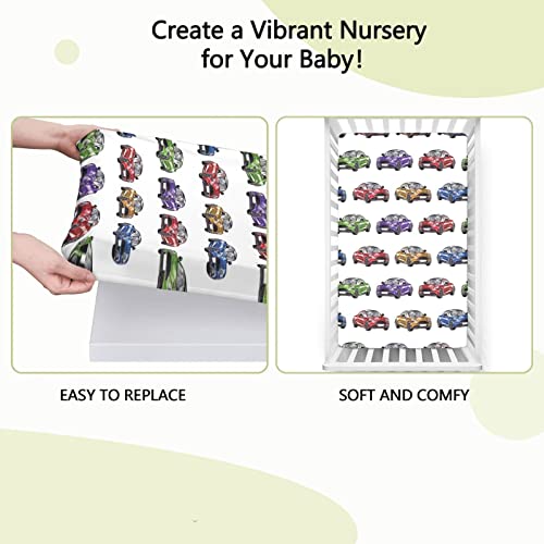 Cars Themed Fitted Mini Crib Sheets,Portable Mini Crib Sheets Soft & Stretchy Fitted Crib Sheet-Crib Mattress Sheet or Toddler Bed Sheet, 24“ x38“,Fern Green Purple Red