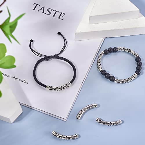 100pcs Tibetan Style Tube Beads Alloy Antique Silver Filigree Long Curved Noodle Tube Loose Spacer Beads 36.5x6mm for DIY Bracelet Necklace Jewelry Making Hole:3mm