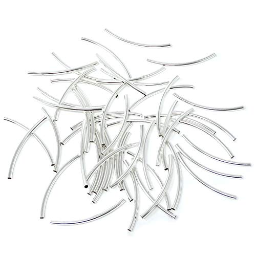 Honbay 50PCS Metal Long Tube Beads Silver Plated Curved Noodle Tube Spacer Beads for Jewelry Craft Making (3x50mm)