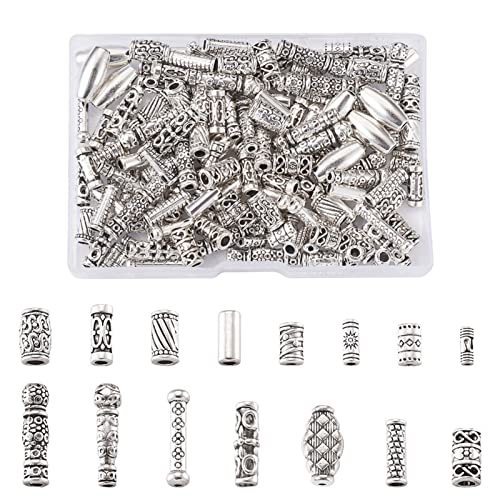 Pandahall 150Pcs Tibetan Style Alloy Spacer Beads Antique Silver Metal Column Tube Loose Beads Charms for Bracelet Necklace Jewelry Making