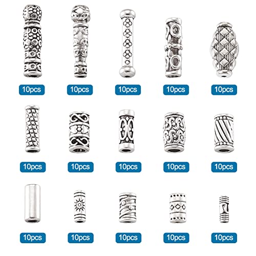 Pandahall 150Pcs Tibetan Style Alloy Spacer Beads Antique Silver Metal Column Tube Loose Beads Charms for Bracelet Necklace Jewelry Making