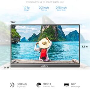 ARZOPA Portable Monitor, 15.6'' 1080P FHD Laptop Monitor USB C HDMI Computer Display HDR Eye Care External Screen w/Smart Cover for PC Mac Phone Xbox Switch PS5-S1 Table