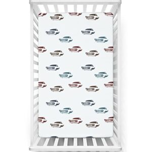 cars themed fitted crib sheet,standard crib mattress fitted sheet ultra soft material-baby sheet for boys girls, 28“ x52“,burgundy brown blue