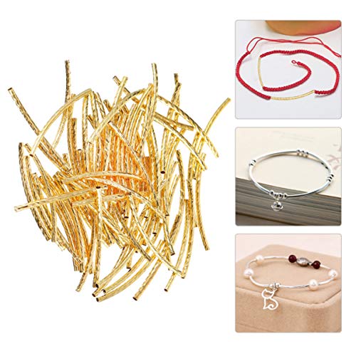 200pcs Long Curved Noodle Tube 35mm Gold Twist Spacer Beads Copper Curved Beads DIY Jewelry Making Accessories Tube Beads for Necklace Bracelet