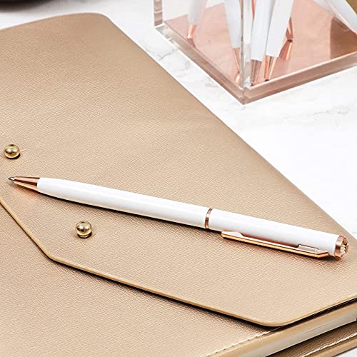 White Ball Point Pens and Rose Gold Gemstone (8-Pack)