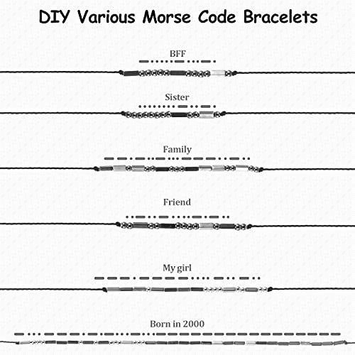 DIY Morse Code Bracelet Kit, 800 Pieces Round Spacer Beads 400 Pieces Long Tube Spacer Beads 20 Pieces Morse Code Decoding Card 20 Yards Waxed Cord for Handmade Bracelet Necklace Jewelry Crafts