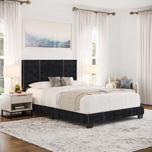 boyd sleep reunion platform bed frame with fabric upholstered headboard and wooden slats supports, box spring required: velvet, black, queen