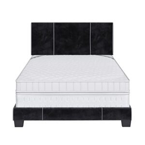 Boyd Sleep Reunion Platform Bed Frame with Fabric Upholstered Headboard and Wooden Slats Supports, Box Spring Required: Velvet, Black, Queen