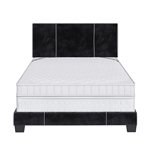 Boyd Sleep Reunion Platform Bed Frame with Fabric Upholstered Headboard and Wooden Slats Supports, Box Spring Required: Velvet, Black, Queen