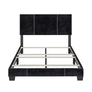 Boyd Sleep Reunion Platform Bed Frame with Fabric Upholstered Headboard and Wooden Slats Supports, Box Spring Required: Velvet, Black, Queen