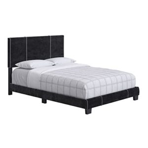 Boyd Sleep Reunion Platform Bed Frame with Fabric Upholstered Headboard and Wooden Slats Supports, Box Spring Required: Velvet, Black, Queen