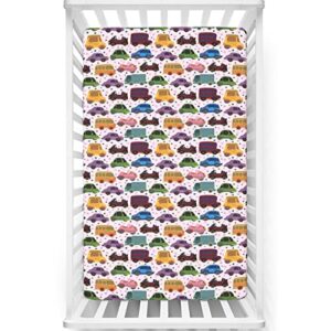 cars themed fitted mini crib sheets,portable mini crib sheets soft toddler mattress sheet fitted-crib mattress sheet or toddler bed sheet, 24“ x38“,multicolor