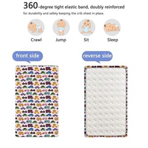 Cars Themed Fitted Mini Crib Sheets,Portable Mini Crib Sheets Soft Toddler Mattress Sheet Fitted-Crib Mattress Sheet or Toddler Bed Sheet, 24“ x38“,Multicolor