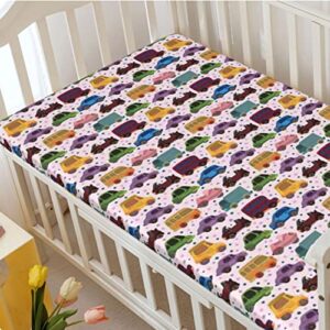 Cars Themed Fitted Mini Crib Sheets,Portable Mini Crib Sheets Soft Toddler Mattress Sheet Fitted-Crib Mattress Sheet or Toddler Bed Sheet, 24“ x38“,Multicolor