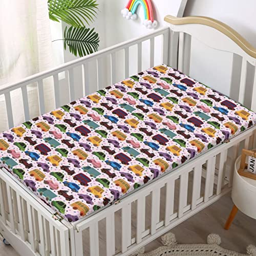 Cars Themed Fitted Mini Crib Sheets,Portable Mini Crib Sheets Soft Toddler Mattress Sheet Fitted-Crib Mattress Sheet or Toddler Bed Sheet, 24“ x38“,Multicolor