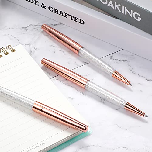 18 Pieces Crystal Diamond Pen Bling Slim Ballpoint Pen with Black Ink for School Office Supplies (Rose Gold)