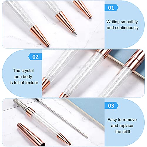 18 Pieces Crystal Diamond Pen Bling Slim Ballpoint Pen with Black Ink for School Office Supplies (Rose Gold)