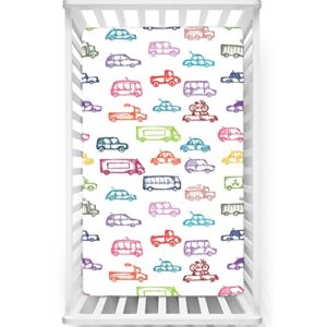 cars themed fitted crib sheet,standard crib mattress fitted sheet soft and breathable bed sheets -baby crib sheets for girl or boy,28“ x52“,multicolor