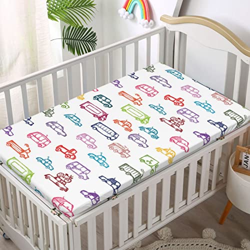 Cars Themed Fitted Crib Sheet,Standard Crib Mattress Fitted Sheet Soft and Breathable Bed Sheets -Baby Crib Sheets for Girl or Boy,28“ x52“,Multicolor