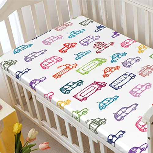 Cars Themed Fitted Crib Sheet,Standard Crib Mattress Fitted Sheet Soft and Breathable Bed Sheets -Baby Crib Sheets for Girl or Boy,28“ x52“,Multicolor