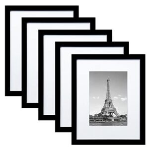 upsimples 8x10 picture frame set of 5,display pictures 5x7 with mat or 8x10 without mat,wall gallery photo frames, black