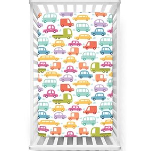cars themed fitted crib sheet,standard crib mattress fitted sheet toddler bed mattress sheets -baby crib sheets for girl or boy,28“ x52“,multicolor