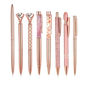 kinbom 8 pcs rose gold ballpoint pen set, metal cute pens for women, rose gold office supplies for writing