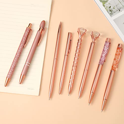 KINBOM 8 PCS Rose Gold Ballpoint Pen Set, Metal Cute Pens for Women, Rose Gold Office Supplies for Writing