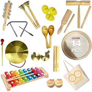 toddler educational & musical percussion for kids & children instruments set 14 pcs, wooden percussion instruments toys, baby rhythm music education toys set for preschool educational early learning