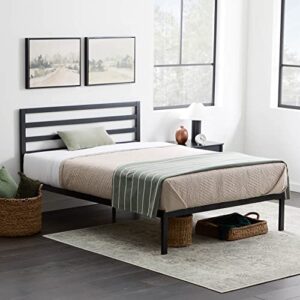 edenbrook cassidy metal platform bed frame with metal headboard - box spring not required - wood slat support,black,twin