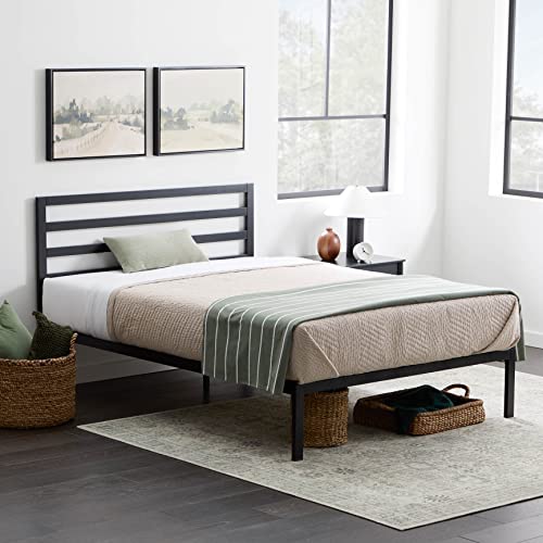 Edenbrook Cassidy Metal Platform Bed Frame with Metal Headboard - Box Spring Not Required - Wood Slat Support,Black,Twin