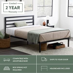 Edenbrook Cassidy Metal Platform Bed Frame with Metal Headboard - Box Spring Not Required - Wood Slat Support,Black,Twin