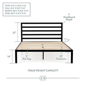 Edenbrook Cassidy Metal Platform Bed Frame with Metal Headboard - Box Spring Not Required - Wood Slat Support,Black,Twin